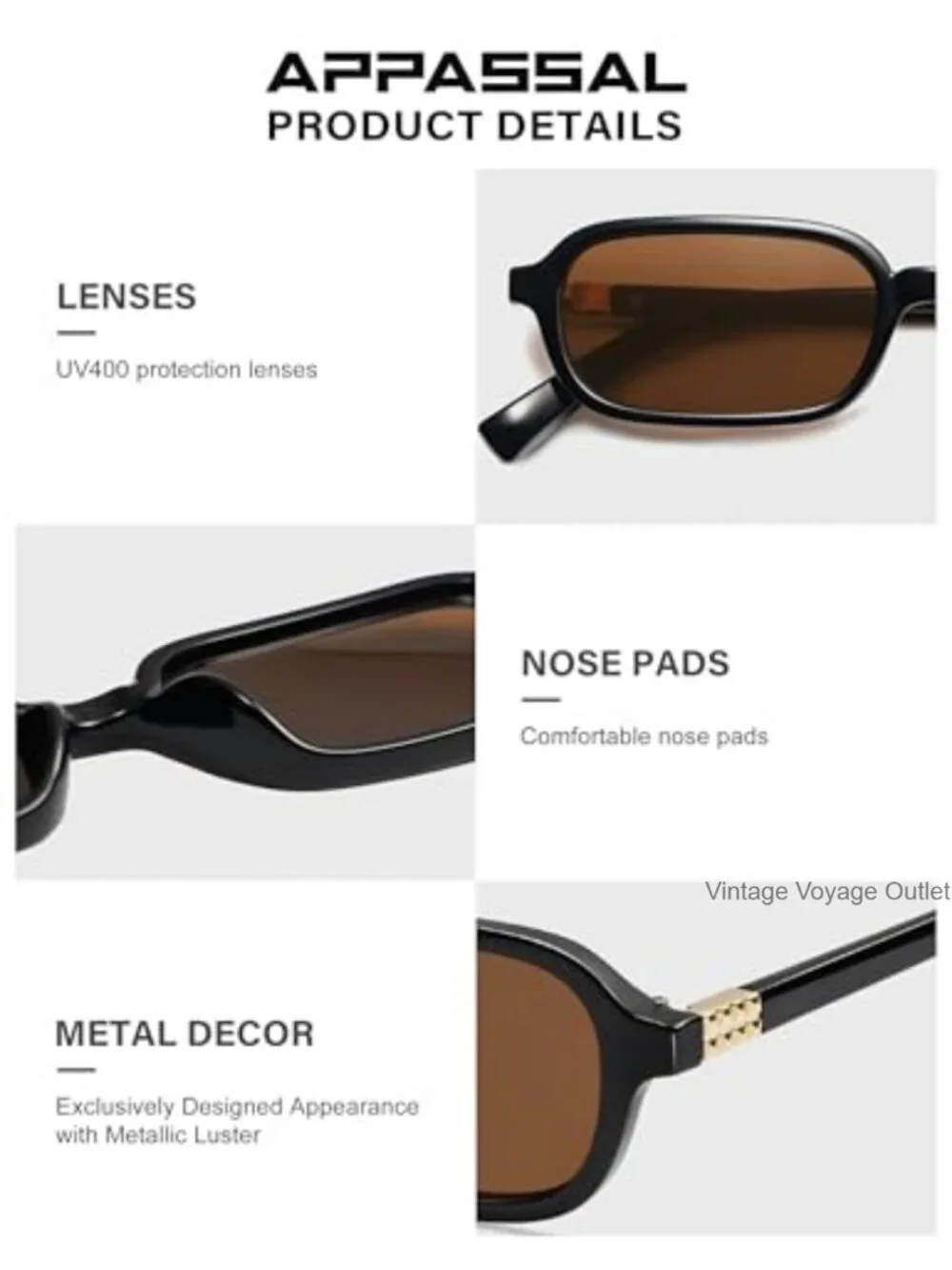 Women's Small Rectangular Retro Sunglasses UV400 Protection 90s Square Vintage